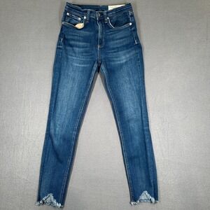 Rag & Bone Jeans Womens 25 Blue Denim Distressed Hem High Rise Ankle Skinny Leg